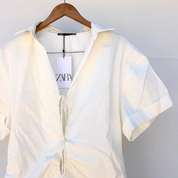 New Zara Cream White Mini Cut Out Dress Casual Bridal XXL 2XL Extra Large - Picture 7 of 9